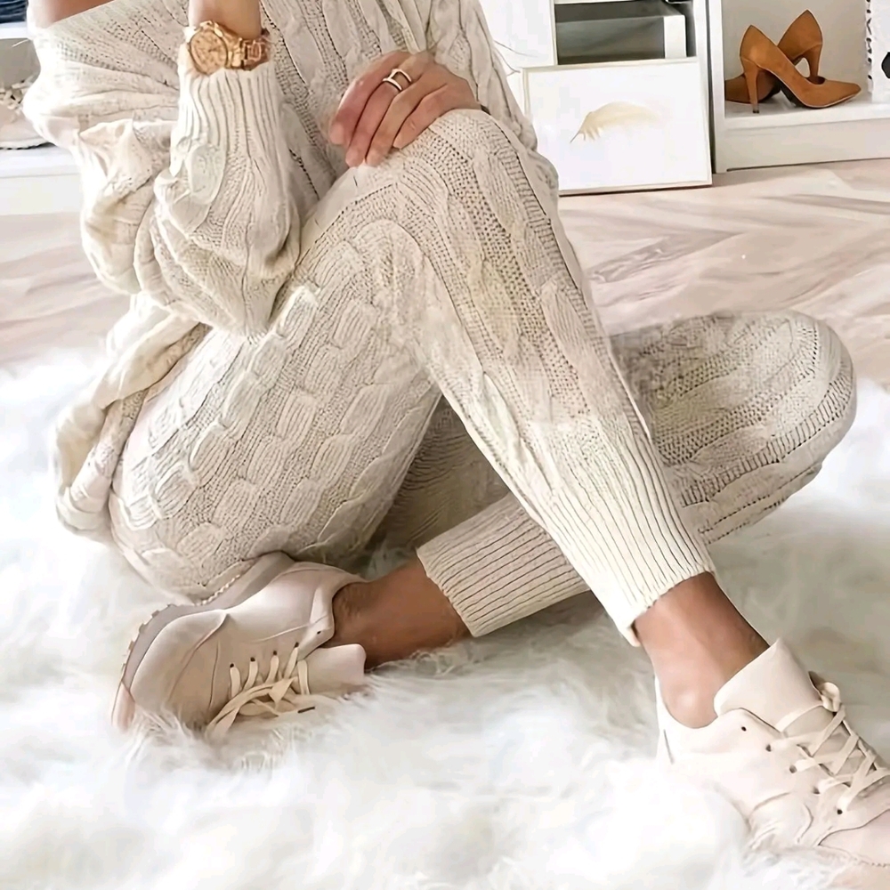 Cozy Cream Cable Knit Pants